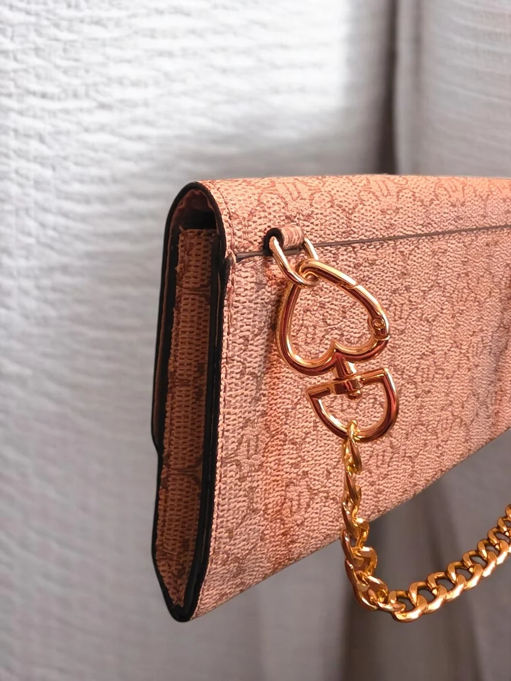 Nanette Lepore Blush Pink Monogram Chain Wallet Clutch Crossbody Envelope Bag